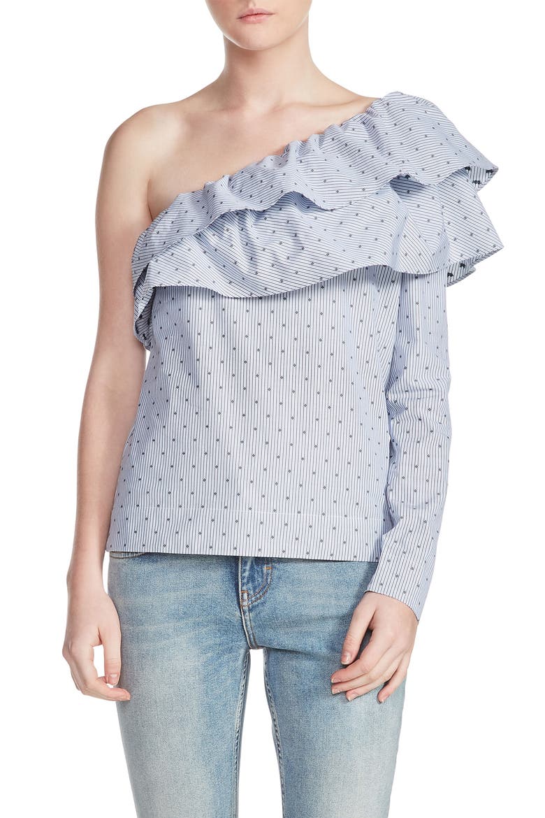 Elinableu One Shoulder Cotton Top, Main, color, BLEU