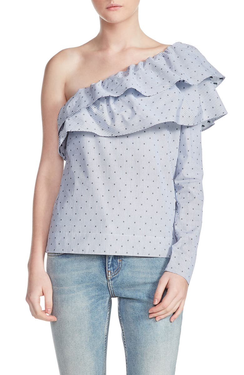 maje Elinableu One Shoulder Cotton Top, Main, color, 