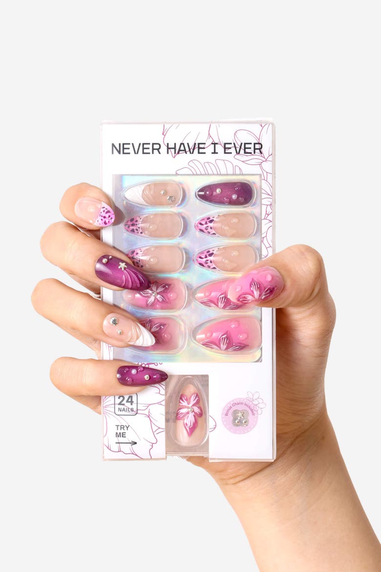 Island Girl Almond Press On Nails, Alternate, color, Pink