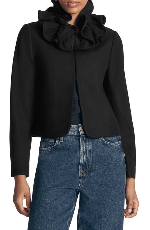 Ruffle Neck Wool Blend Jacket