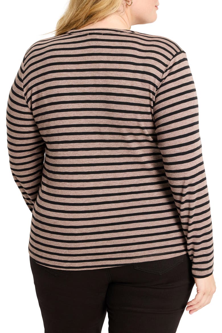 Stripe Long Sleeve Henley T-Shirt, Alternate, color, BROWN MULTI