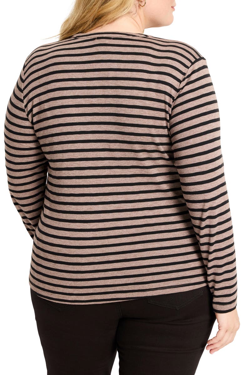 NZT by NIC+ZOE Stripe Long Sleeve Henley T-Shirt, Alternate, color, Brown Multi