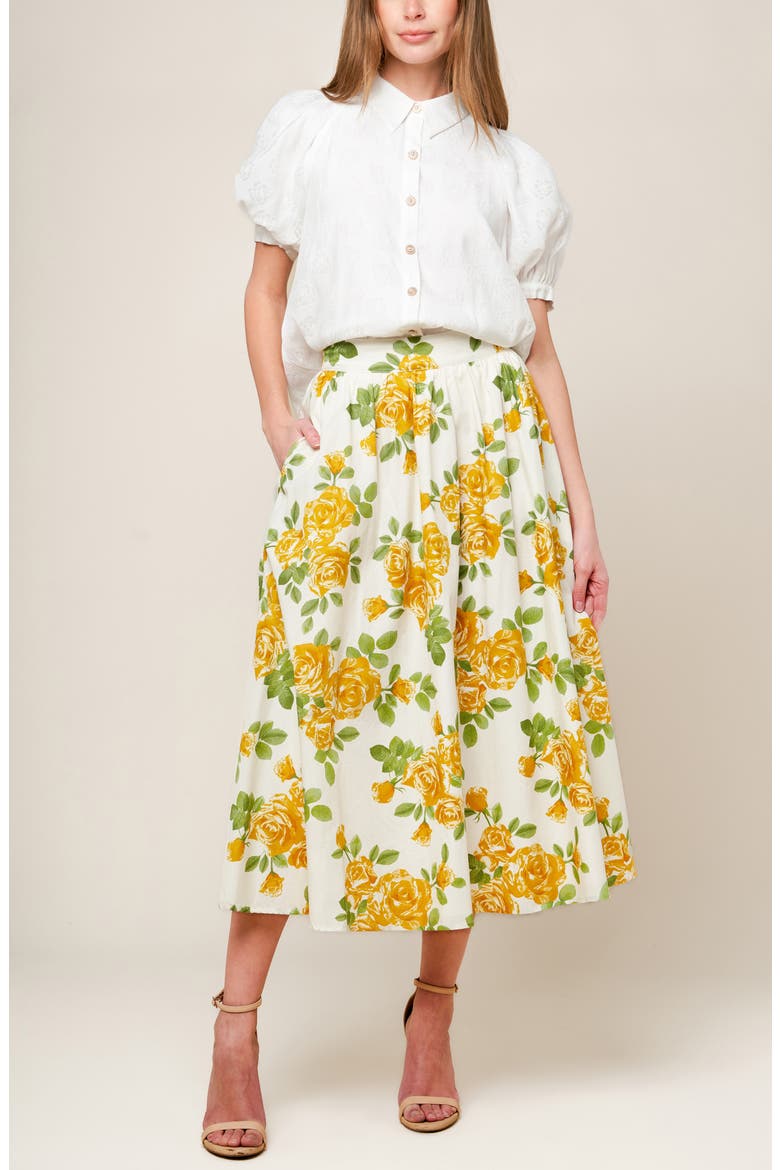 Floral Midi Skirt, Alternate, color, CREAM