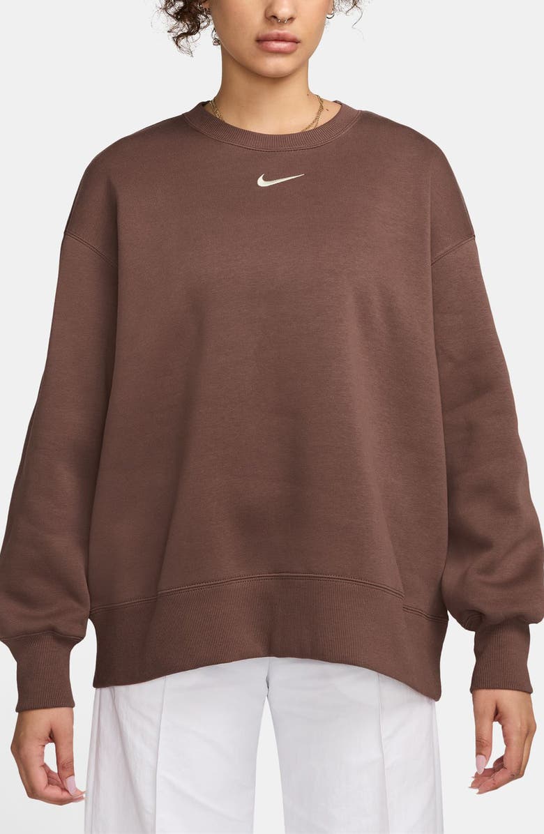Nike Phoenix Fleece Oversize Crewneck Sweatshirt, Main, color, 265 Faunbn/Sail
