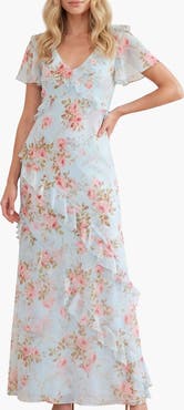 Needle & Thread Summer's Rose Georgette V-neck Gown
