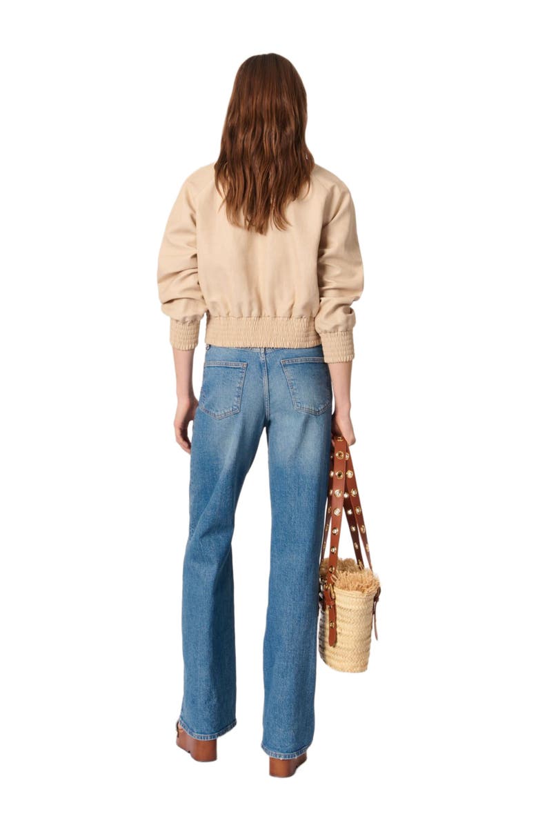 maje Linen and cotton bomber jacket, Alternate, color, 