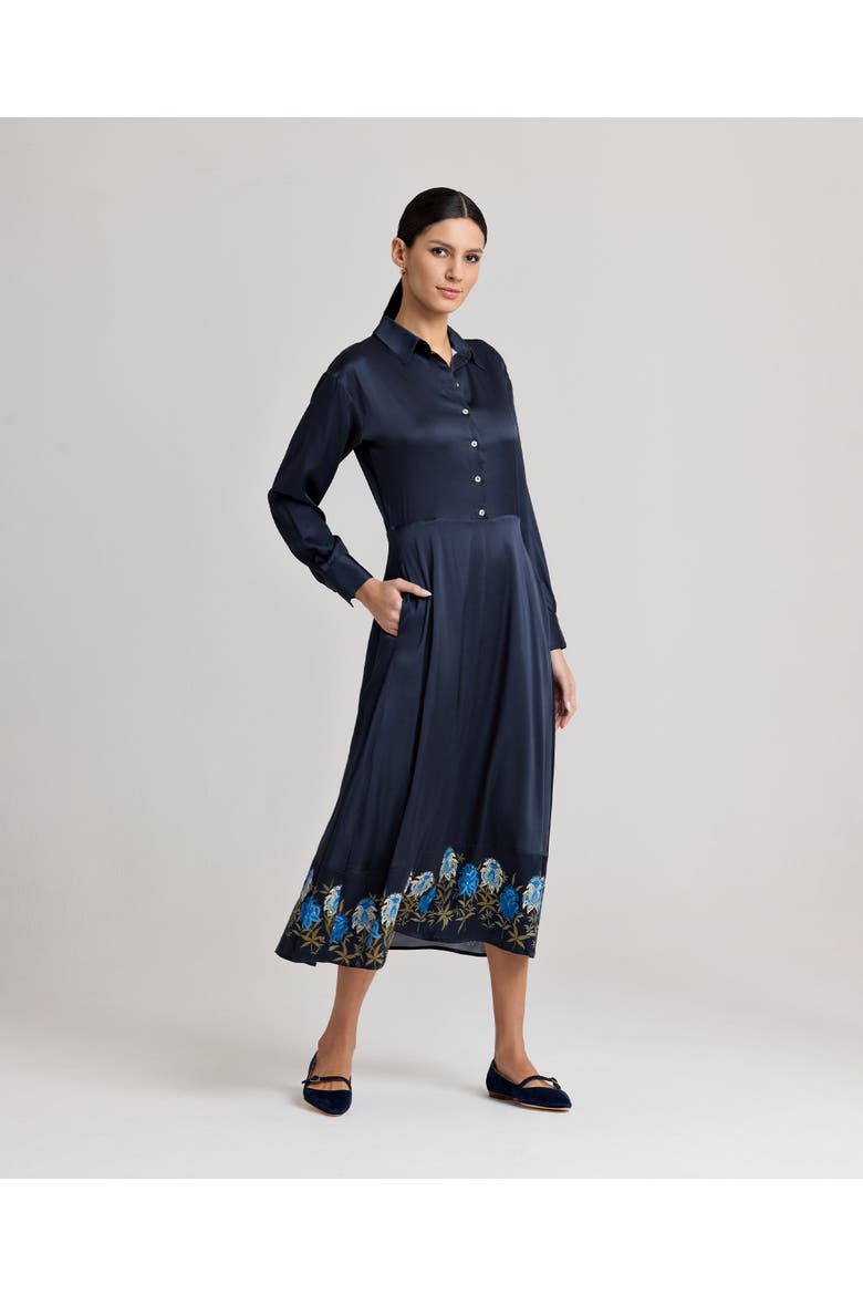 Juliette Floral Silk Shirt Dress, Alternate, color, Blue Floral Border