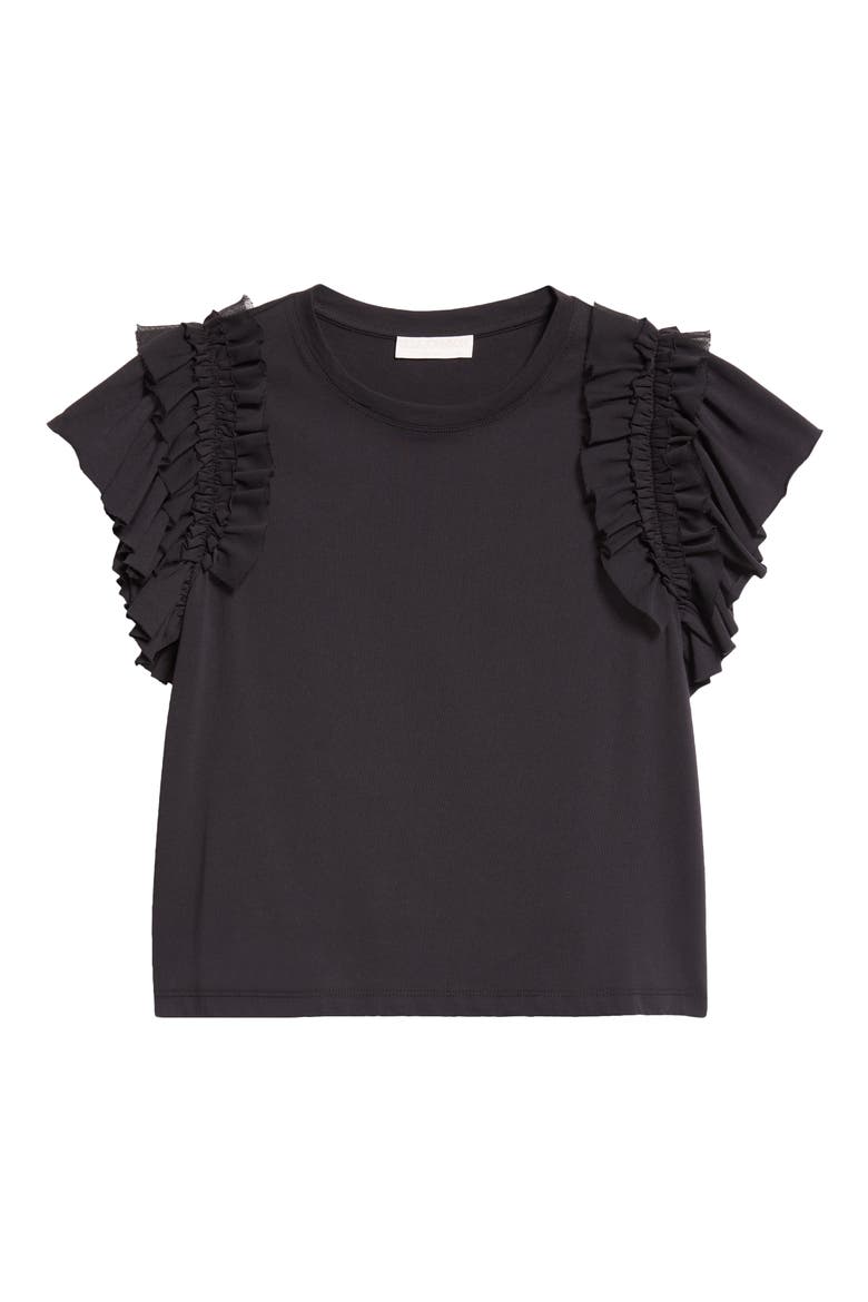 Leia Ruffle Sleeve Organic Cotton Top, Alternate, color, NOIR