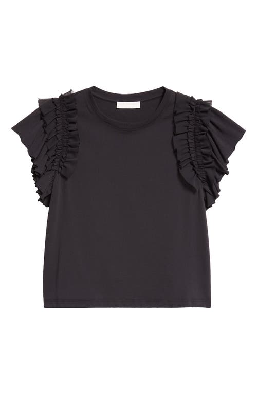Shop Ulla Johnson Leia Ruffle Sleeve Organic Cotton Top In Noir