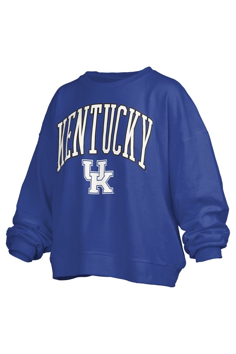 Women's Pressbox Royal Kentucky Wildcats Janise Arch Over Logo Waist Length Oversized Pullover Sweatshirt, Alternate, color, Royal