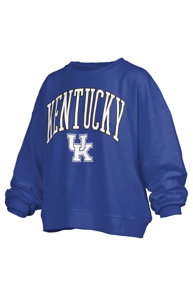 PRESSBOX Women's Pressbox Royal Kentucky Wildcats Janise Arch Over Logo Waist Length Oversized Pullover Sweatshirt, Alternate, color, Royal