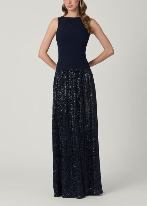 Midnight Dorothy Pleated Sequin Crepe Combo Dress