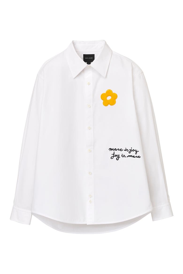 Marc Is Joy Flocked Daisy Cotton Poplin Button-Up Shirt, Alternate, color, WHITE