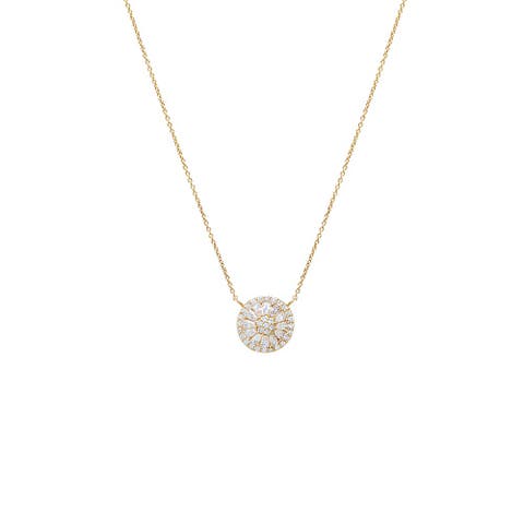 Lab Grown Diamond Pave X Baguette Round Pendant Necklace 14K