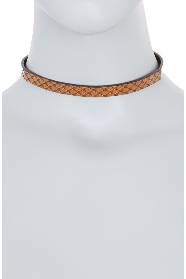 Snake Skin Embossed Faux Leather Choker Necklace, Alternate, color, BROWN
