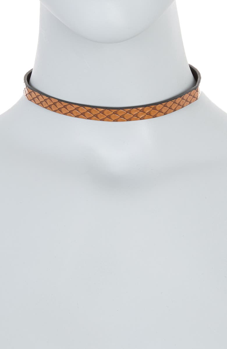 OLIVIA WELLES Snake Skin Embossed Faux Leather Choker Necklace, Alternate, color, Brown