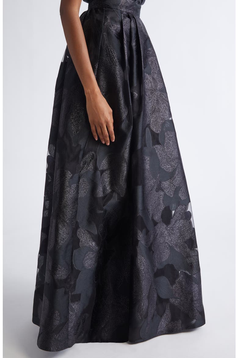 Metallic Floral Jacquard Organza Skirt, Alternate, color, BLACK