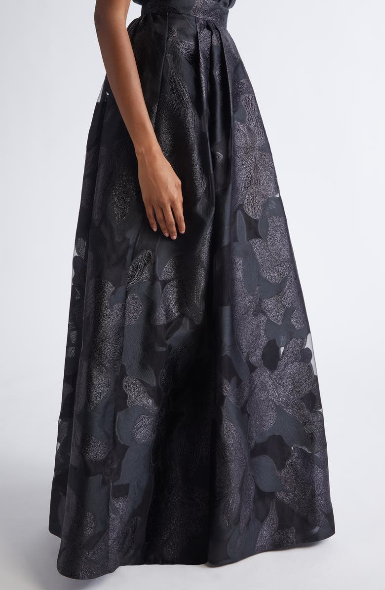 ST. JOHN Metallic Floral Jacquard Organza Skirt, Alternate, color, Black