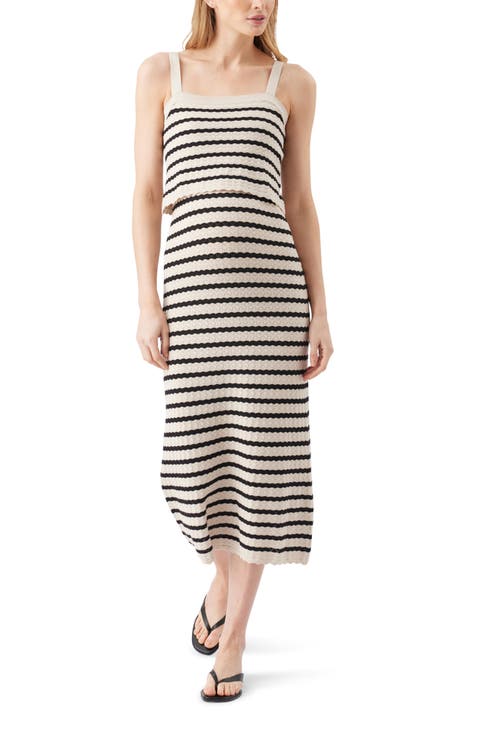 Pointelle Stripe Knit Maternity and Nursing Midi Dress