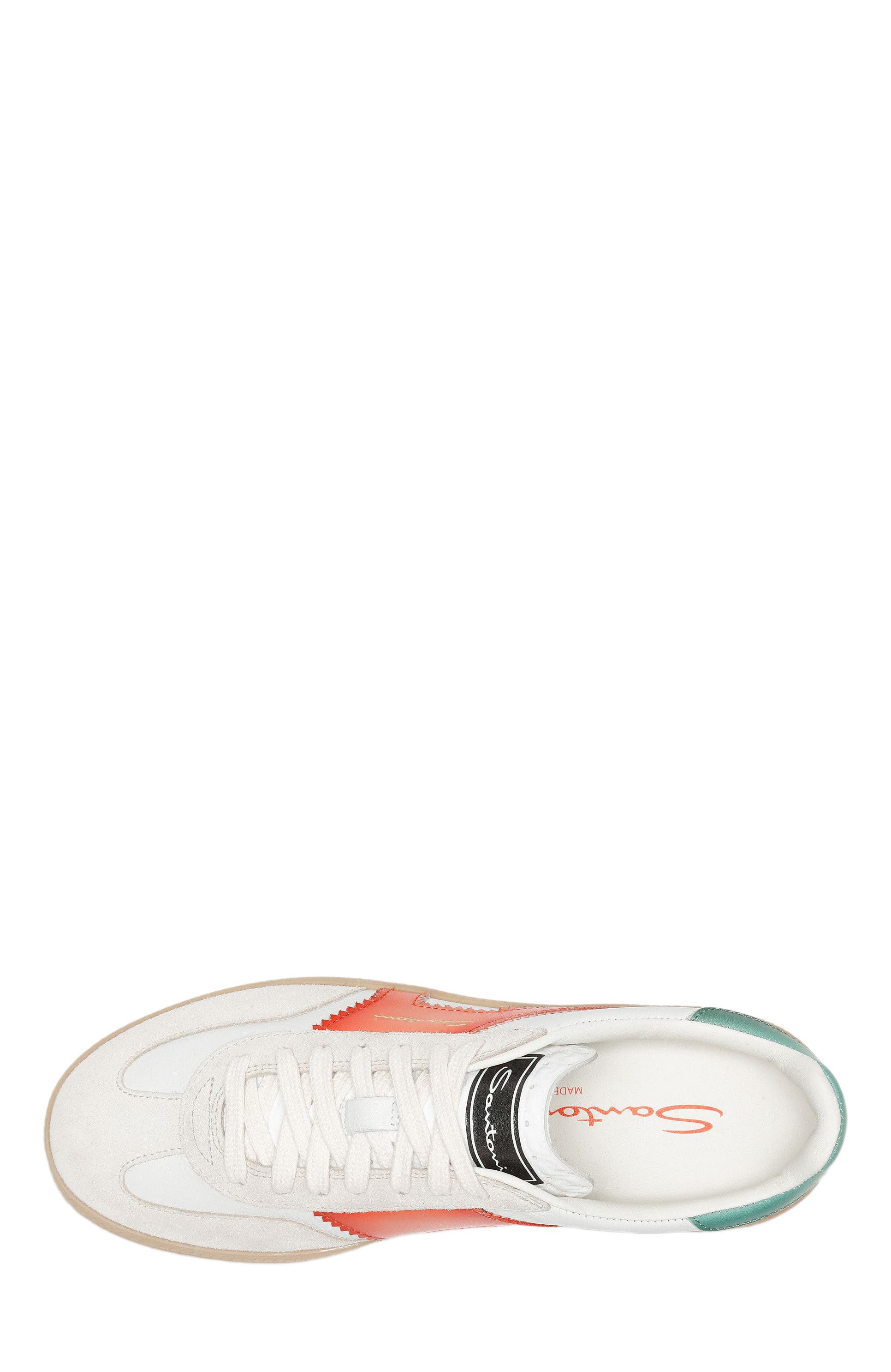 Santoni Women's leather and suede DBS Oly sneaker, Alternate, color, White/ Orange