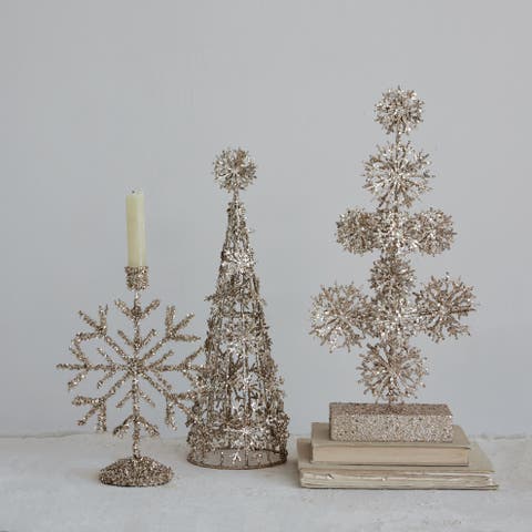 Glitter Iron Snowflake Taper Holder