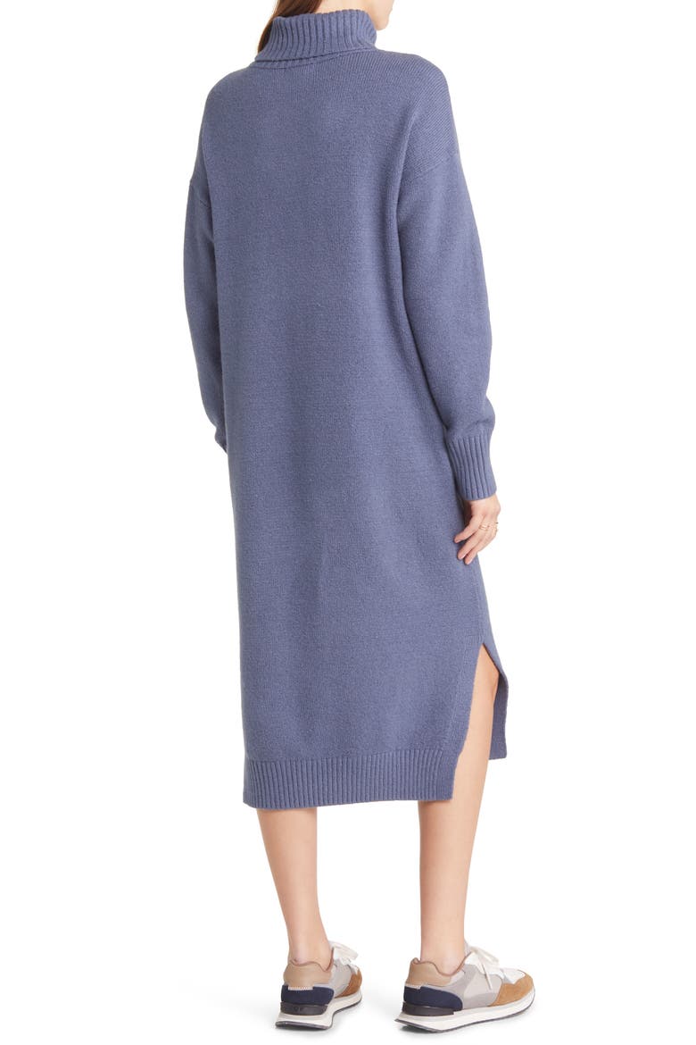 Long Sleeve Turtleneck Cotton & Wool Blend Sweater Dress, Alternate, color, BLUE VINTAGE