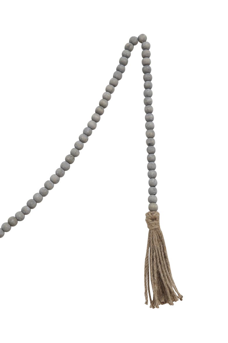 Grey Jute & Wood Bead Garland with Tassels, Alternate, color, Brown