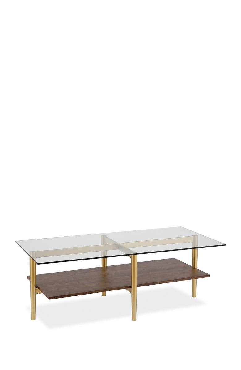 ADDISON AND LANE Otto 47" Brass Finish Coffee Table with Walnut Shelf, Main, color, 