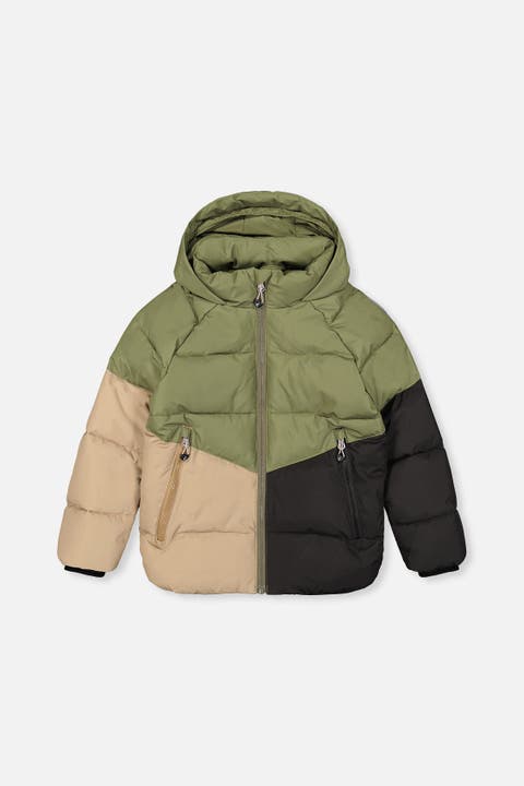Boy Color Block Hooded Fleece Lined Winter Jacket