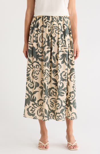 T Tahari Everyday Pull-On Skirt in Natural/Green Swirl Print at Nordstrom Rack, Size X-Large