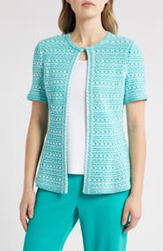 Ming Wang Mixed Stitch Short Sleeve Cardigan