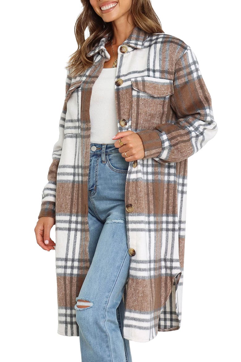 Dion Plaid Longline Shacket, Alternate, color, BROWN CHECK
