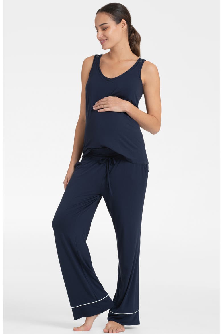 Maternity/Nursing Pajamas & Robe Set, Alternate, color, NAVY
