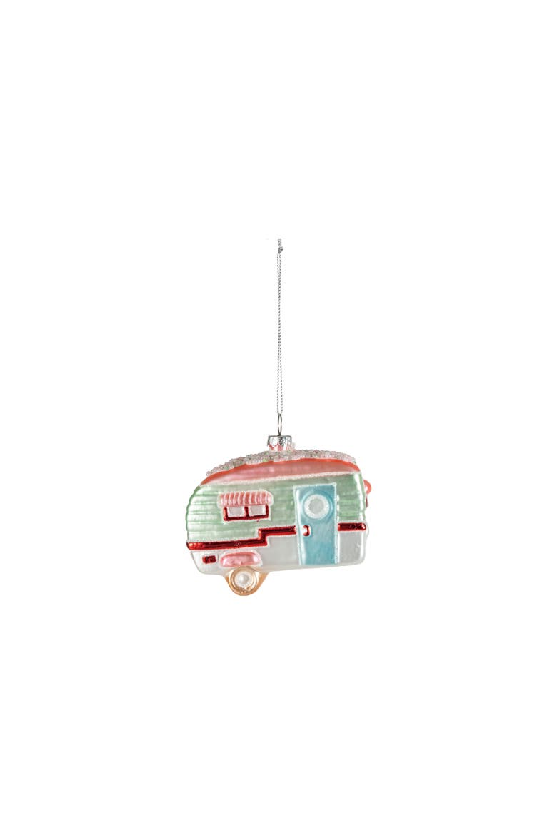 Whimsical Glass Camper Ornament with Glitter & Beads, Main, color, Multicolor