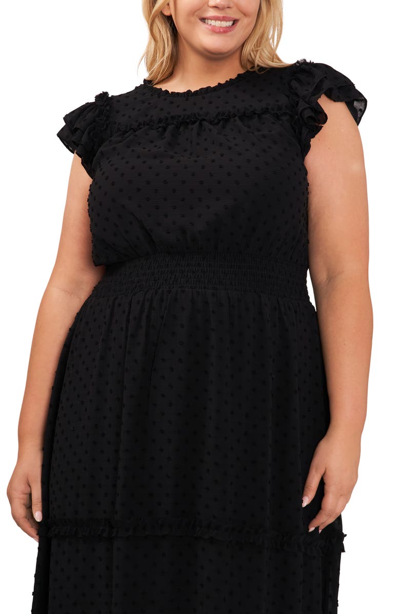 CeCe Clip Dot Ruffle Tiered Midi Dress, Alternate, color, 