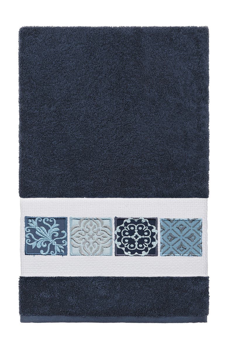 Linum Home Textiles Vivian Embellished Bath Towel - Midnight Blue, Main, color, Midnight Blue