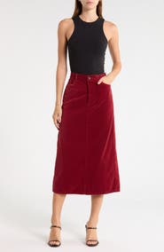 THE GREAT. The Velvet Column Midi Skirt