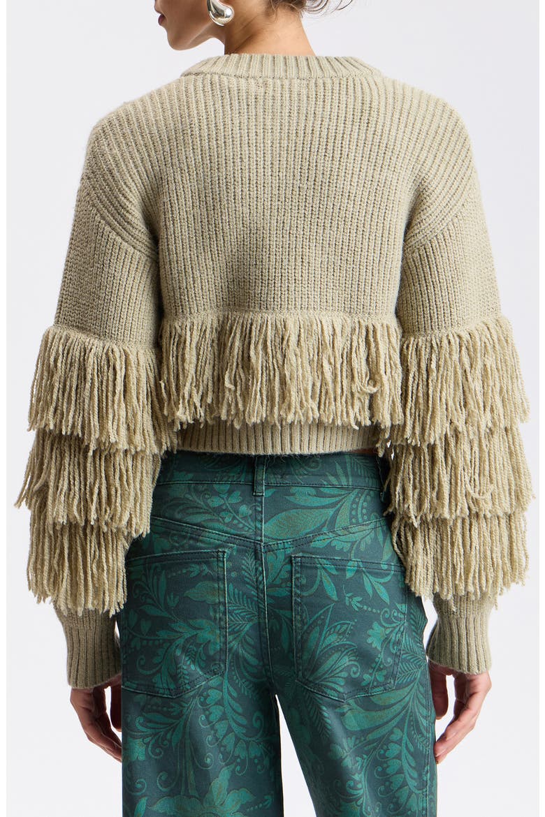 Fringe Cropped Cardigan, Alternate, color, SAGE