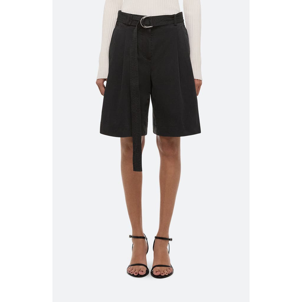 Helmut Lang Belted Double Pleat Stretch Cotton Shorts in Black  product