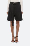 Helmut Lang Belted Double Pleat Stretch Cotton Shorts