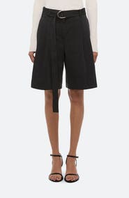 Helmut Lang Belted Double Pleat Stretch Cotton Shorts