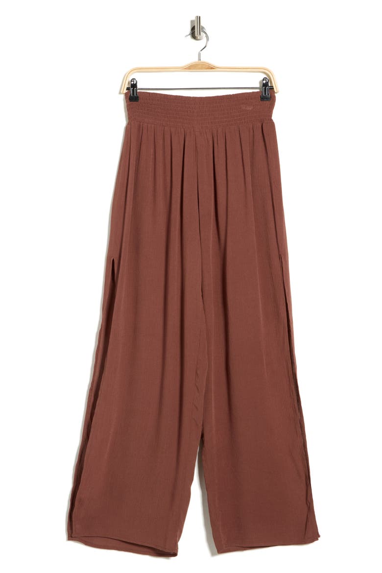 Side Slit Wide Leg Cover-Up Pants, Alternate, color, BROWN