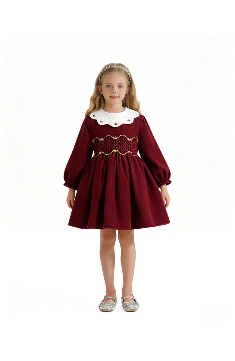 Tulleen Smocked Holiday Dress, Alternate, color, Burgundy