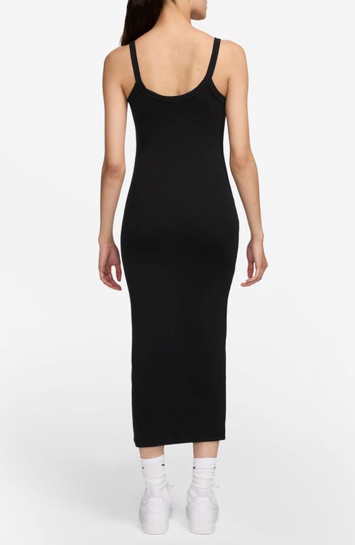 Shop Nike Sportswear Chill Knit Tight Rib Midi Dress In Black/sail