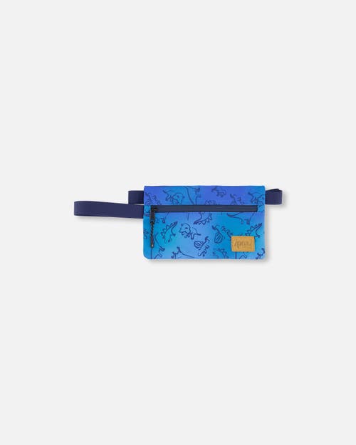 Deux Par Deux Double Pencil Case Dinosaur In Blue
