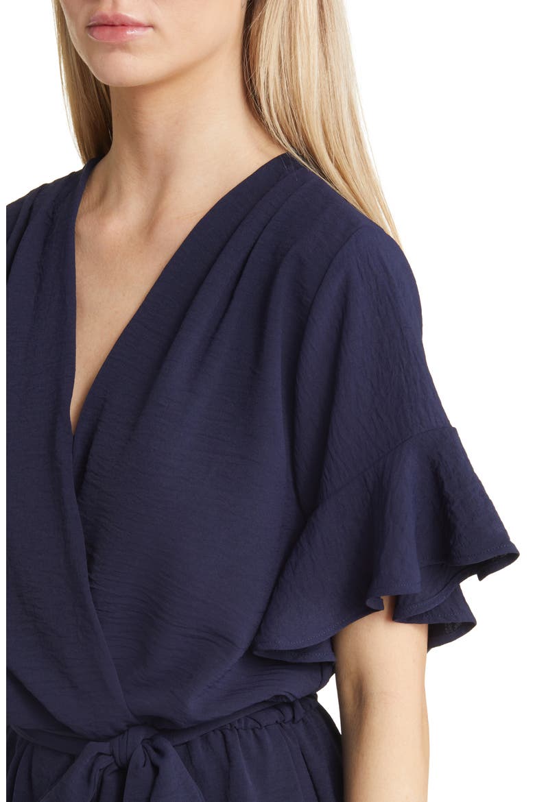 Surplice Flutter Sleeve Romper, Alternate, color, NAVY