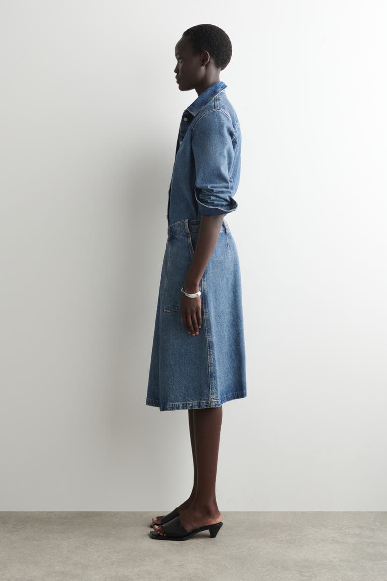 Denim A-Line Utility Skirt, Alternate, color, BLUE