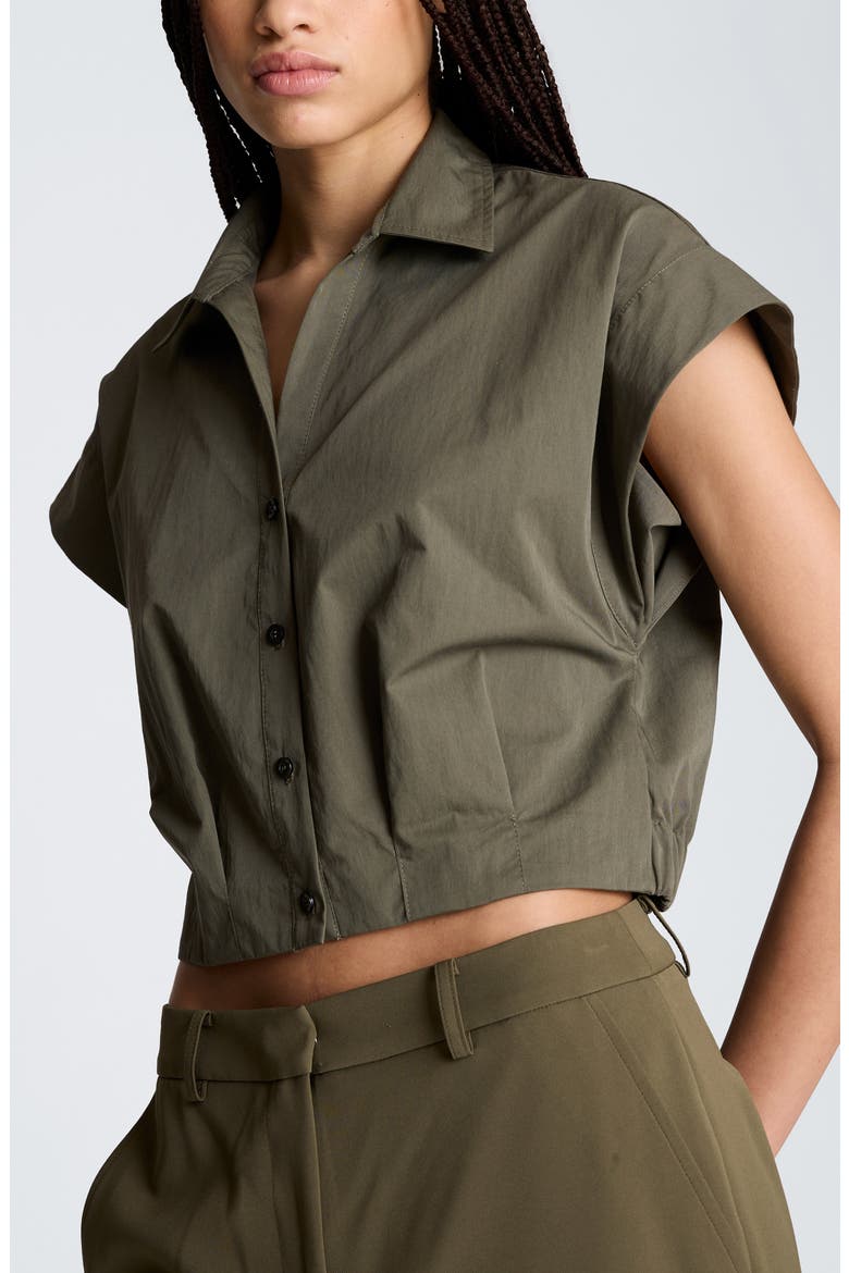 Cotton Blend Crop Button-Up Shirt, Alternate, color, TURTLE GREEN
