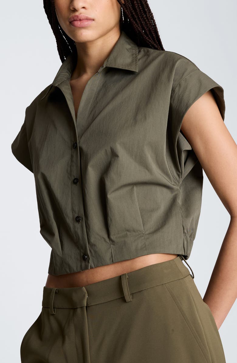 Kenneth Cole Cotton Blend Crop Button-Up Shirt, Alternate, color, Turtle Green