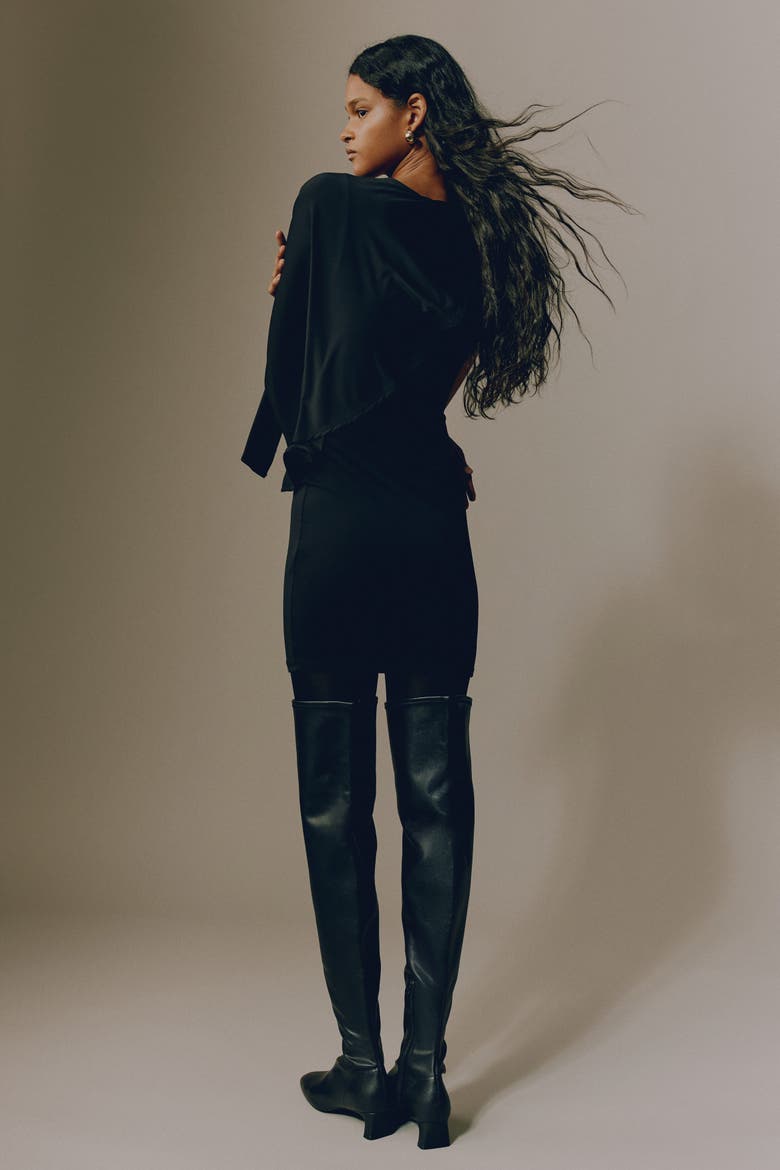 Cape-detail Mini Dress, Alternate, color, Black